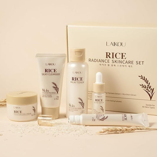 Skin Care Set, Korean Skin Care with Rice Cleanser, Toner, Serum, Eye Serum, Moisturizing Cream 5pcs for Women Teen Girls Mom Daughter Mother's Day Birthday Christmas Lover Korean Beauty