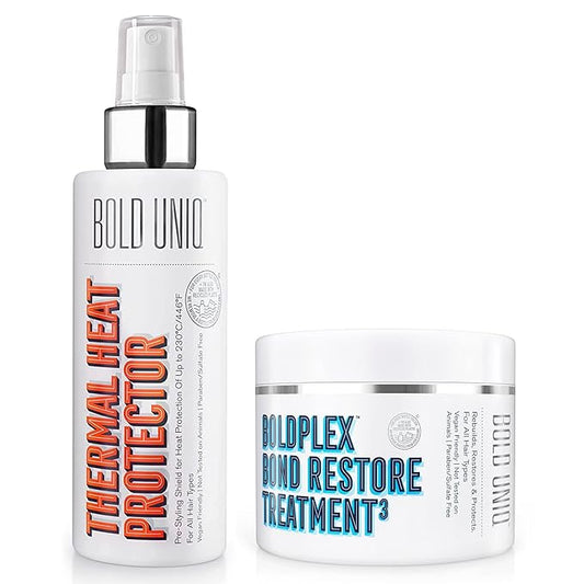 BOLD UNIQ Heat Protectant Spray & Boldplex 3 Bundle for Hair: Thermal Protector up to 450ºF, Bond Repair Protein Treatment Mask for Dry, Damaged Hair - Paraben & Sulfate-Free