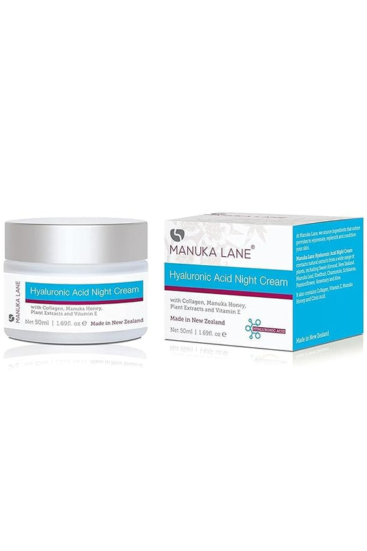 Hyaluronic Acid Night Cream for Face and Neck with Collagen, Manuka Honey, Plant Extracts & Vitamin E | Plant Based Formula | Carefully formulated to keep your skin young and healthy!