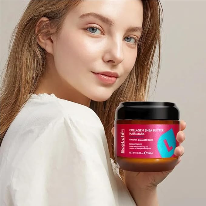 Ecolchi Hair Mask Leave In Conditioner Set Hair Treatment Natural Ingredient Deep Repair Conditioning for Dry Damaged Hair All Hair Types 550+200ml 18.6floz + 6.8floz