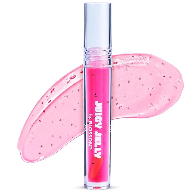 Blossom Juicy Jelly Moisturizing Lip Care Fruit Flavored Nourishing Lip Oil + pH Technology Color Changing Shimmering Lip Balm, 2 Pack Bundle, Strawberry/Electric Pink
