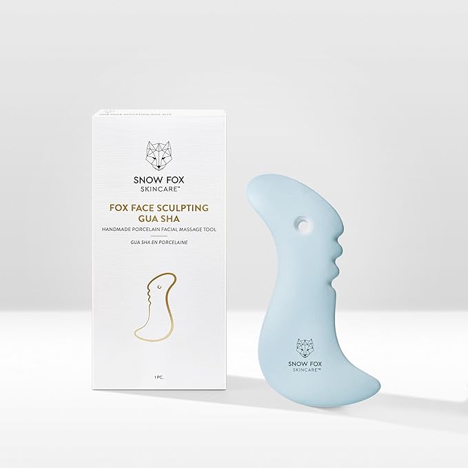 Snow Fox Porcelain Facial Gua Sha Tool | Sculpting Massager for Face Contouring, Lymphatic Drainage & Jawline Shaping | Acupressure Therapy Device | Reflexology Face Care (Arctic Blue)