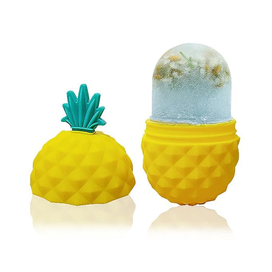 Face Ice Roller, Portable Silicone Mold Ice Roller Face Massage Ice Grid Beauty Instrument Silicone Ice Face Contour Roller for Face, Anti-wrinkle Massage Function, Pineapple Yellow