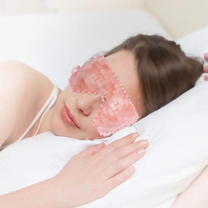 Rose Quartz Eye Mask with Adjustable Strap&Jade Eye Mask Real Jade for Hot & Cold Therapy,Green Stone Facial Eyes Sleeping Mask Relief Eye Cover