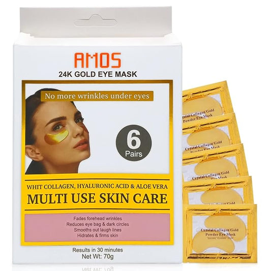 24K Gold Eye Masks for Dark Circles and Puffiness (6 Pairs) with Collagen, Aloe Vera & Hyaluronic Acid-Anti-Aging Under Eye Patches for Dark Circles and Puffiness-Reduce Wrinkles