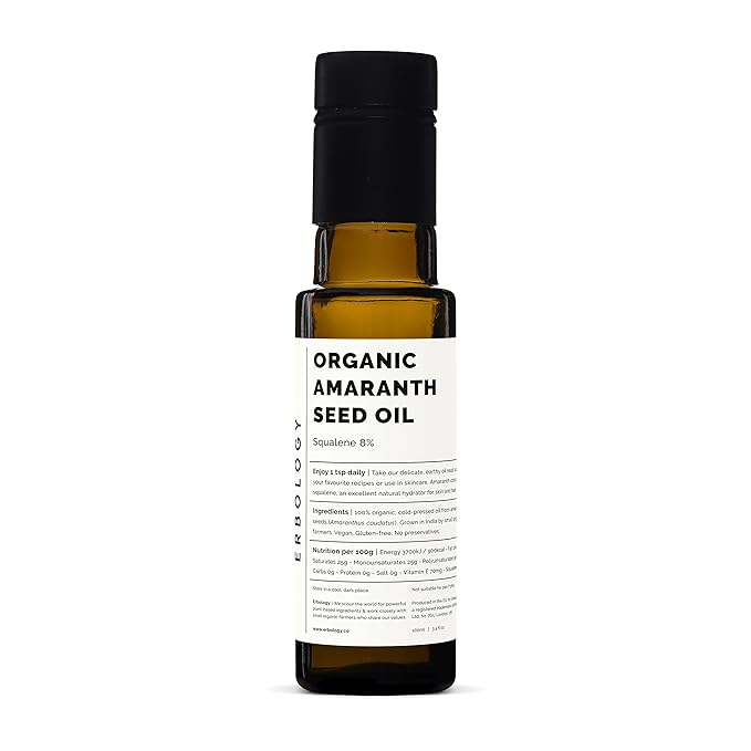 Erbology Organic Amaranth Oil 3.4 fl oz - Cold-Pressed - Rich in Squalene (8%) and Vitamin E (580% RI) - Regenerate and Nourish - No Additives or Preservatives - Sustainably Sourced - Vegan - GMO-Free