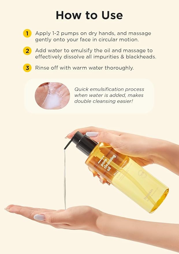 Hanskin Pore Cleansing Oil, Oil Cleanser for Face, Makeup Blackhead Remover, Korean Cleanser for Sensitive Skin [PHA] (10.14 oz)