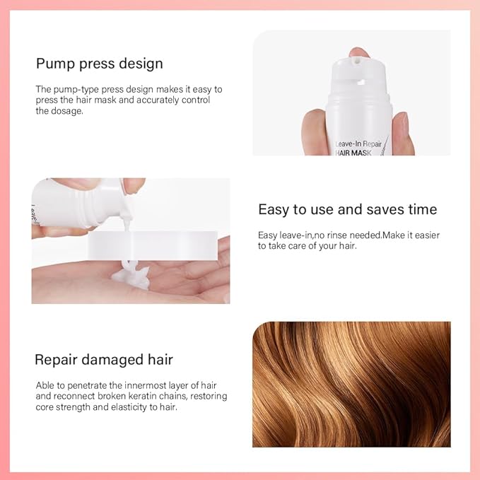 Leave-In Repair Hair Mask, Dry or Damaged Hair Mask Treatment, Repair Traight, Curly, Wavy, Thick, Thin Hair