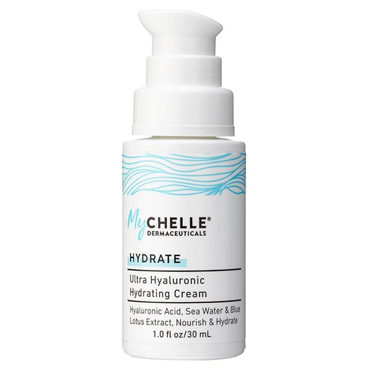 MyChelle Dermaceuticals Ultra Hyaluronic Hydrating Cream (1.0 Fl Oz) - Rich Hydration for Dry Skin with Vegan Hyaluronic Acid, Help Plump Skin and Help Reduce Appearance of Fine Lines and Wrinkles