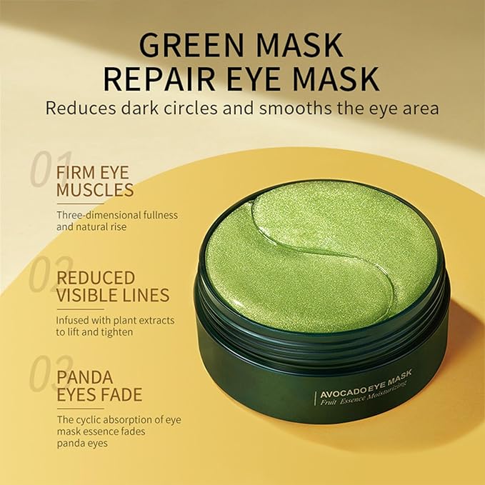 Aloe Vera Under Eye Mask, Avocado Under Eye Patches, 120 Pcs Moisturizing and Improving Eye Skin Dryness, Nourishing Eye Care Mask for Dark Circles and Puffiness (Avocado & Aloe)