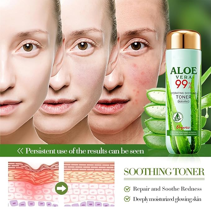 Aloe Vera Skin Care Set, Organic Aloe Vera Moisturiser Skincare Set, Aloe Vera Skin Care Routine Kit For Women Hydraing & Repair, 99% Aloe Vera With Cleanser,Face Cream,Toner,Eye Cream,Face Mask