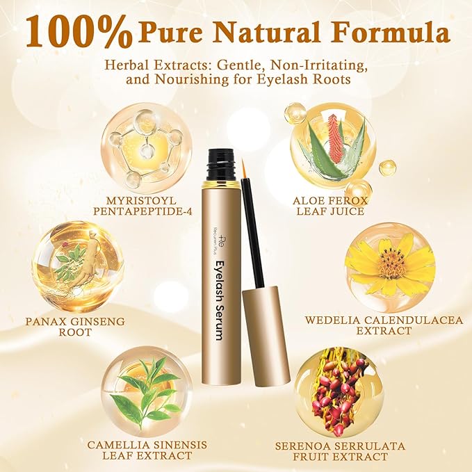 Premium Eyelash Growth Serum: Advanced Vegan Formula for Longer Thicker Lashes (Champagne Gold)