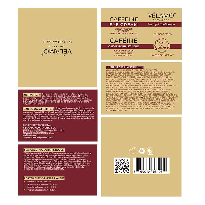 Caffeine Eye Cream for Dark Circles: Under Eye Serum for Puffiness Bags Wrinkles Fine Lines - Anti Aging Firming Tightening 0.5oz/15g