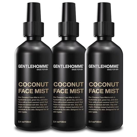Coconut Face Mist - Men’s Facial Spray - with Hyaluronic Acid, Aloe Vera & Green Tea - Refresh, Moisturize & Hydrate - Use Day & Night - Safe for All Skin Types - Vegan - 3.4oz - 3 Pack