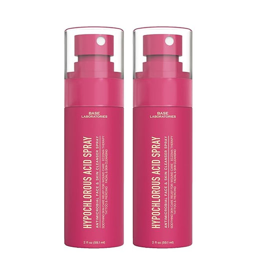 BASE LABORATORIES Hypochlorous Acid Spray for Face & Skin - Travel Size - Magic Facial Toner Spray & Cleaner - Skin Repair Solution helps reduce redness, acne - HOCL Molecule Spray 4oz (2 x 2oz) - 2PK