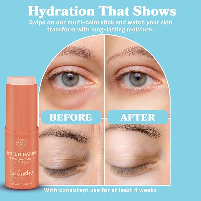 LE GUSHE All-in-One Face Balm Stick - Under Eye Brightener, Anti-Aging Under Eye Balm Stick with Salmon Roe Extract & Collagen - For Fine Lines & Wrinkles - Use on Face, Forehead, Neck