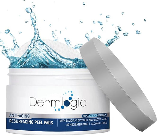 Anti Aging Resurfacing Peel Pads - Contains Salicylic, Glycolic, & Lactic for Face & Body. Includes Hyaluronic, & Witch Hazel, Green Tea & Aloe Vera. Exfoliates to Correct Dark Spots & Scars. 