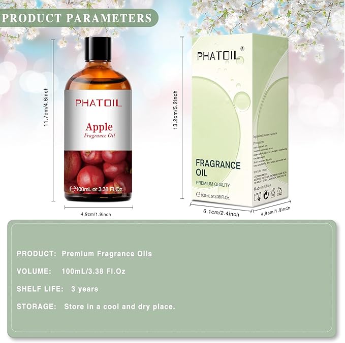 3.38FL.OZ Apple Fragrance Oils for Aromatherapy, Essential Oils for Diffusers for Home, Perfect for Diffuser, Yoga, Skin Care, DIY Candle and Soap Making - 100ml