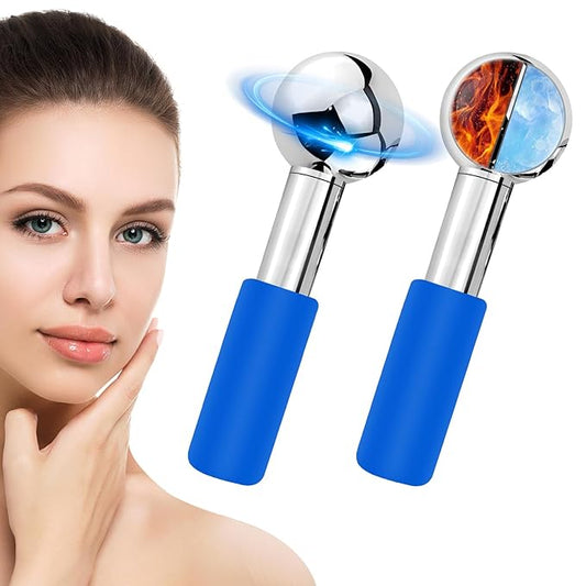 CGBE 360 Rotating Ice Globes for Face, Food-Grade Stainless Steel Facial Globes for Cryo Therapy, Smaller Ice Globes for Facials Reduce Wrinkles & Swelling - Blue