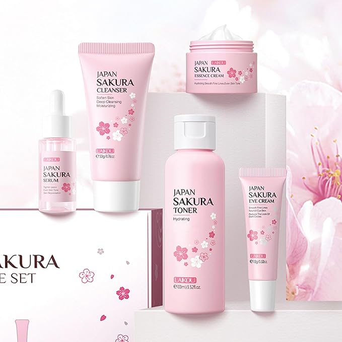 Skin Care Set, Cherry Facial kit for women, Skincare Kit Gifts For Teenage Girls, Skin Care Kit, Skincare Sets & Kits with facial wash, Toner, Serum, Eye Cream, Face Cream Birthday Beauty Care 5pcs