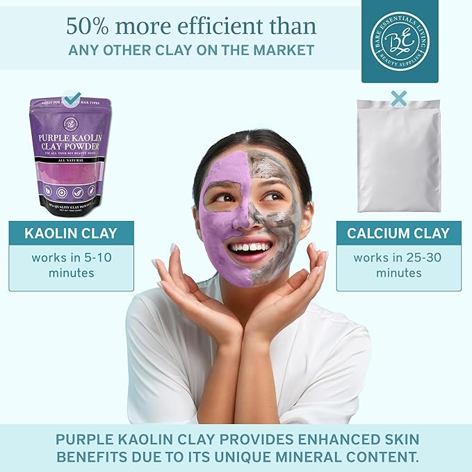 Bare Essentials Living - Purple Kaolin Clay Powder (12oz) 100% Natural Purple Powdered Clay for Seed Bombs, Clay Mask, DIY Spa, Soap, Bath Bomb, Deodorant, Can be Used as Kaolin Clay for Gardening