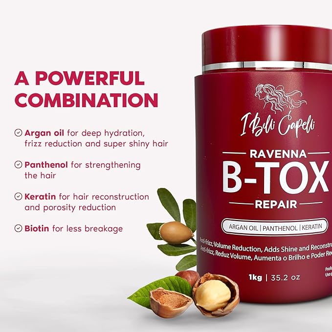 Ravenna Repair Hair B-tox -Cirugia Capilar para el Cabello, Formaldehyde-Free- B-tox Capilar Para El Cabello, Long Lasting Anti-Frizz, Smoothing, B-tox Hair Treatment 35.2 oz(1kg)