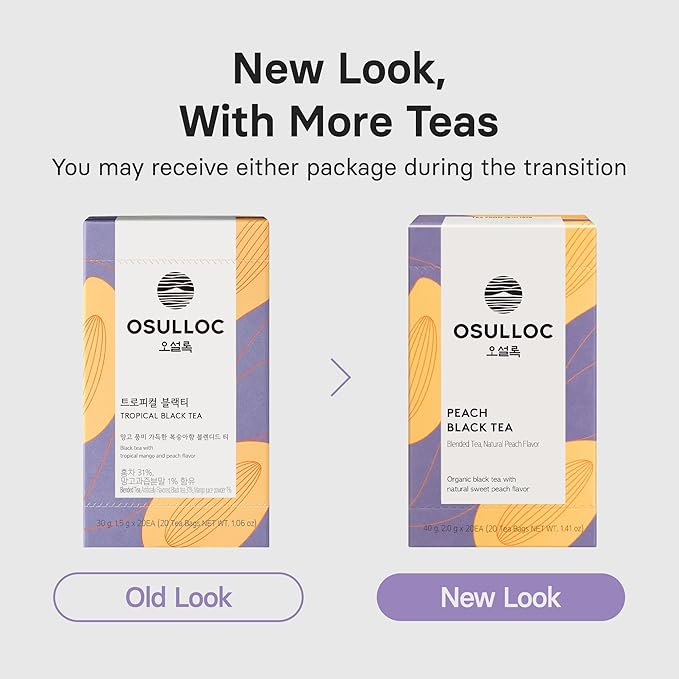OSULLOC Tropical Black Tea (Tropical Mango & Peach Flavor), Fruit tea Blend, Premium Teabags from Jeju Island, 20 count, 1.06 oz, 30g