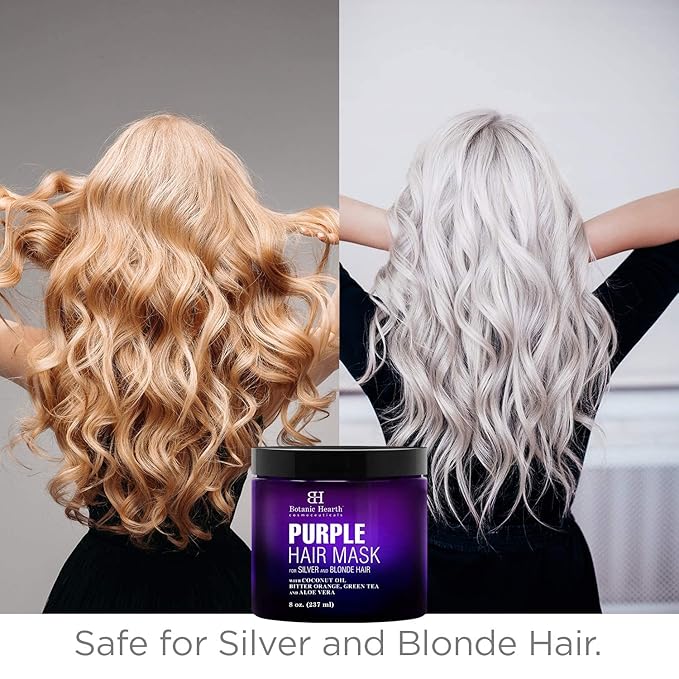 Botanic Hearth Purple Hair Mask for Silver and Blonde Hair – 8 oz – Toning Hair Treatment with Coconut Oil, Bitter Orange, Green Tea & Aloe Vera