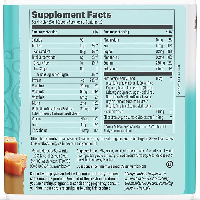 Vegan Collagen Protein Powder for Women | Plant Based Collagen Powder with Vegan Hair Skin and Nails Vitamins | Non-GMO No Added Sugar Soy Dairy & Gluten Free (Salted Caramel, 20 Servings)