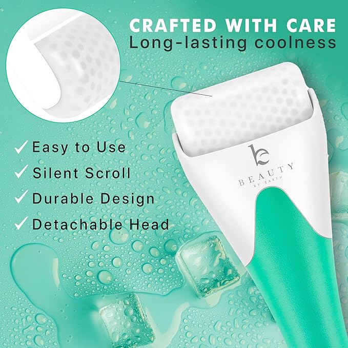 Beauty by Earth Ice & Rose Quartz Roller for Face - Face Massager Skin Care Tools with Small Eye Roller for Puffy Eyes