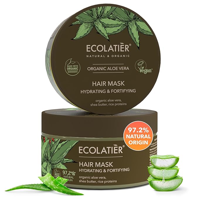 Aloe Vera Hair Mask with Organic Aloe Vera for Hair – Hydrating & Fortifying, 96.9% Natural, Vegan, Deep Treatment for Damaged, Dry & Curly Hair, Shea Butter & Rice Proteins, 8.5 Fl Oz