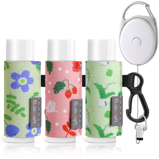 Keychain Chapstick Holder, Lip Balm Holder Lipstick Sleeve Pouch with Clip On, Elastic Lip Gloss Gifts for Friends (Plants, 3pcs)
