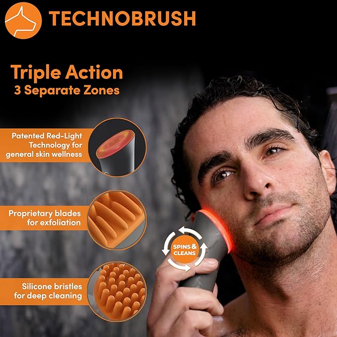 Dogface Men's Skincare Set- Technobrush, Electric Facial Brush, Wakeup Gel Face Wash to Hydrate Skin, Day Boom, Night Boost Retinol Serum, Eye Cream
