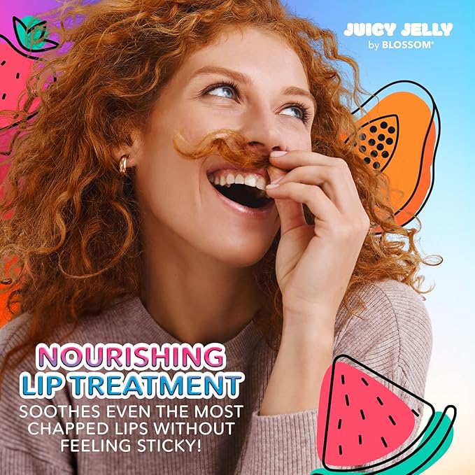 Blossom Juicy Jelly Moisturizing Lip Care Fruit Flavored Nourishing Lip Oil + pH Technology Color Changing Shimmering Lip Balm, 2 Pack Bundle, Strawberry/Electric Pink